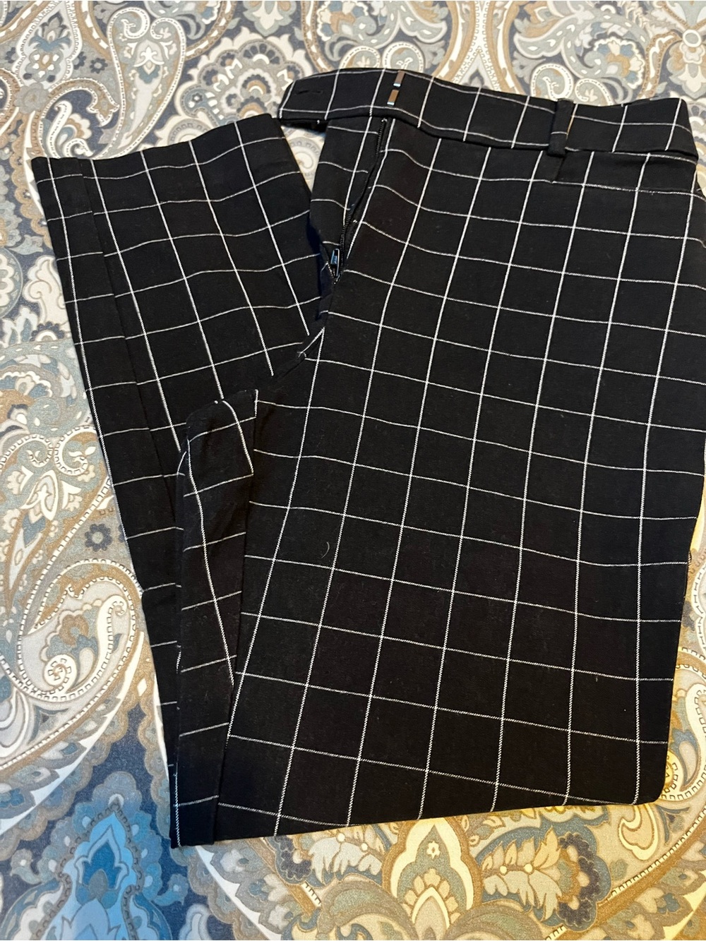 LOFT Black Windowpane Cropped Chinos